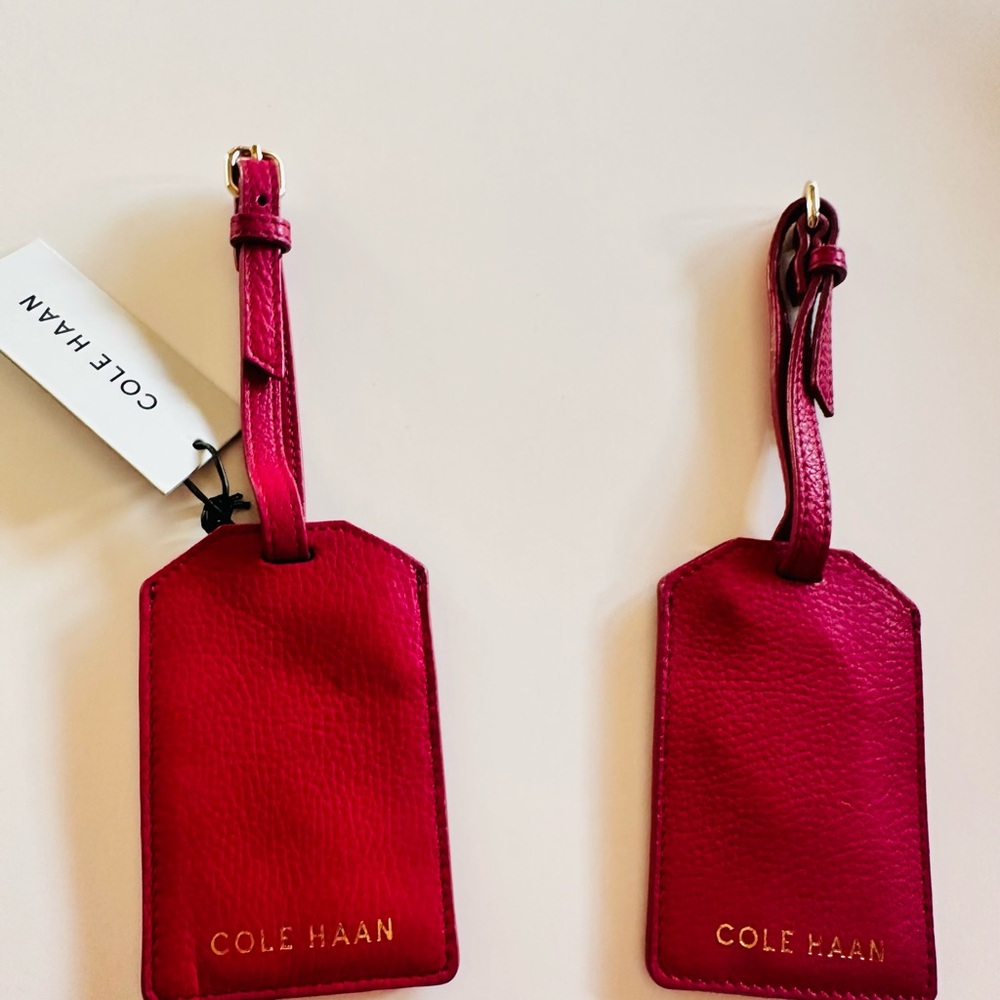 #134 Brand New a pair of Cole Haan Red Leather Luggage Tags